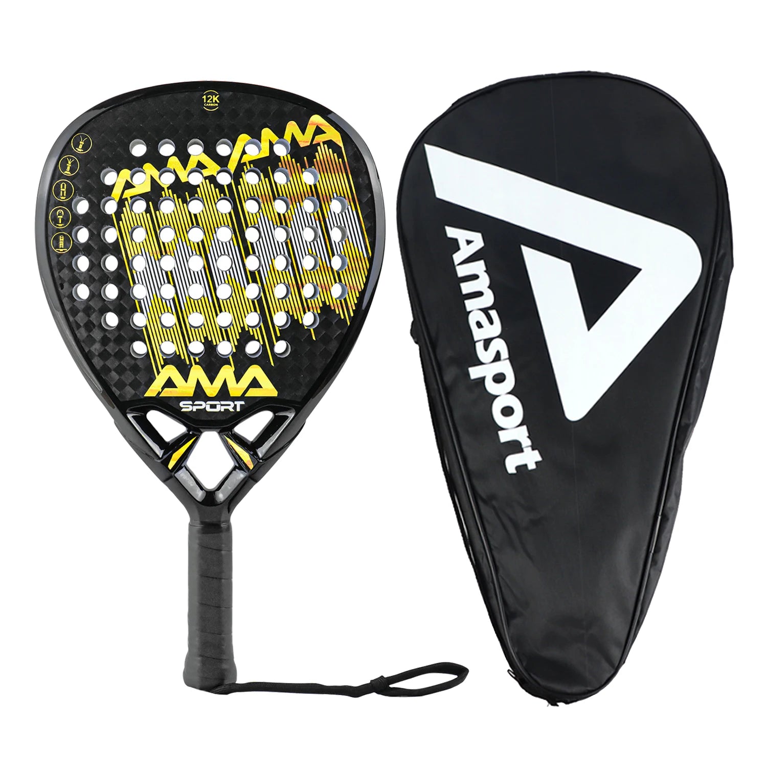 AMA SPORT Padel Racket with Custom Grip Technology 12K Carbon Fiber Surface
