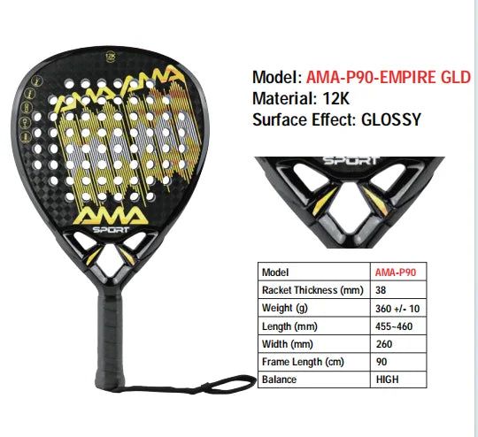 AMA SPORT Padel Racket with Custom Grip Technology 12K Carbon Fiber Surface