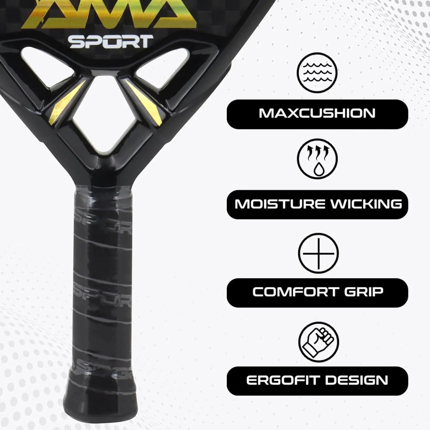 AMA SPORT Padel Racket with Custom Grip Technology 12K Carbon Fiber Surface