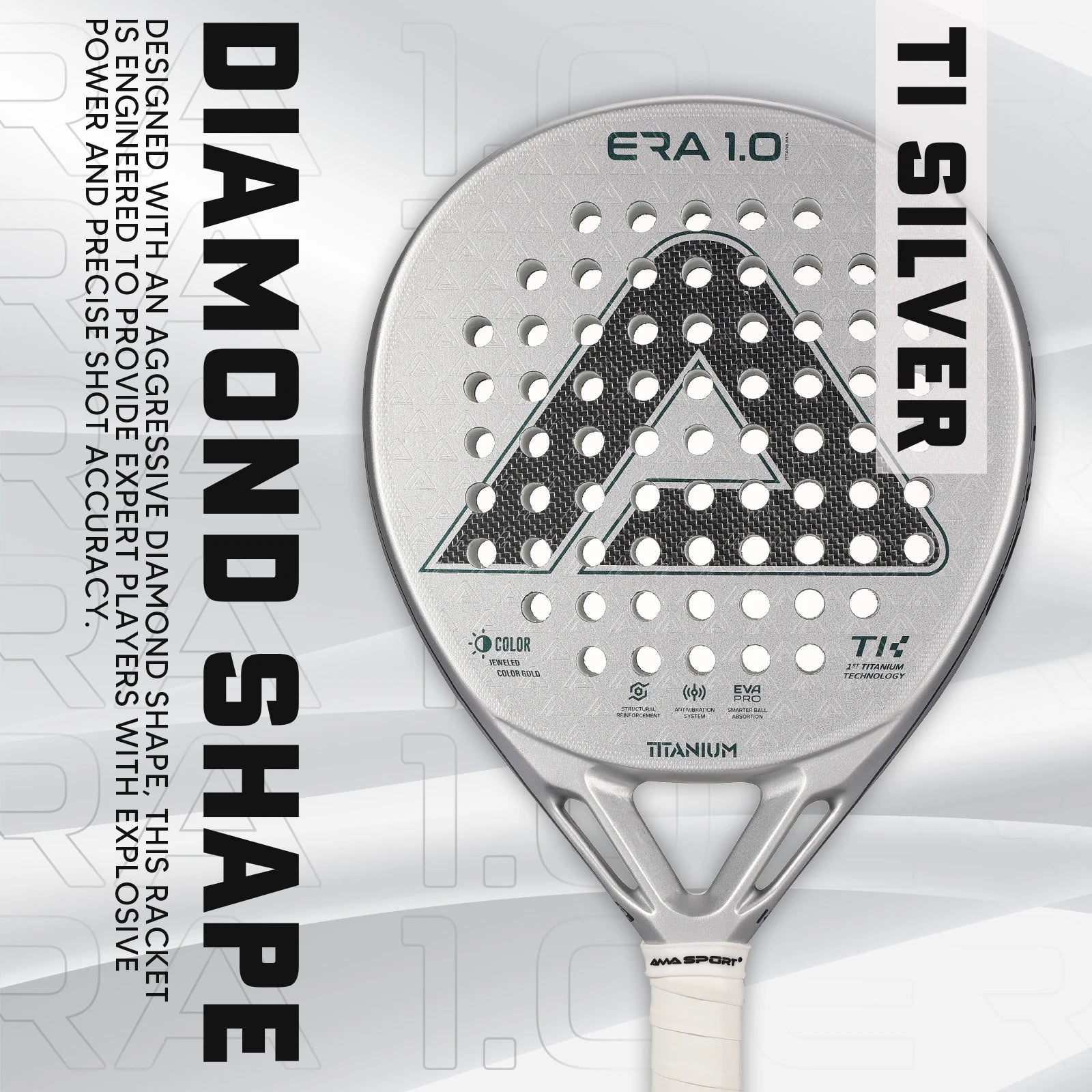 AMA SPORT First Titanium Silver Surface Padel Racket with Precision Holes