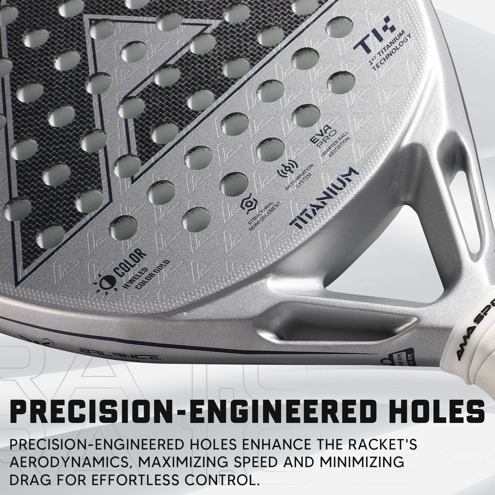 AMA SPORT First Titanium Silver Surface Padel Racket with Precision Holes