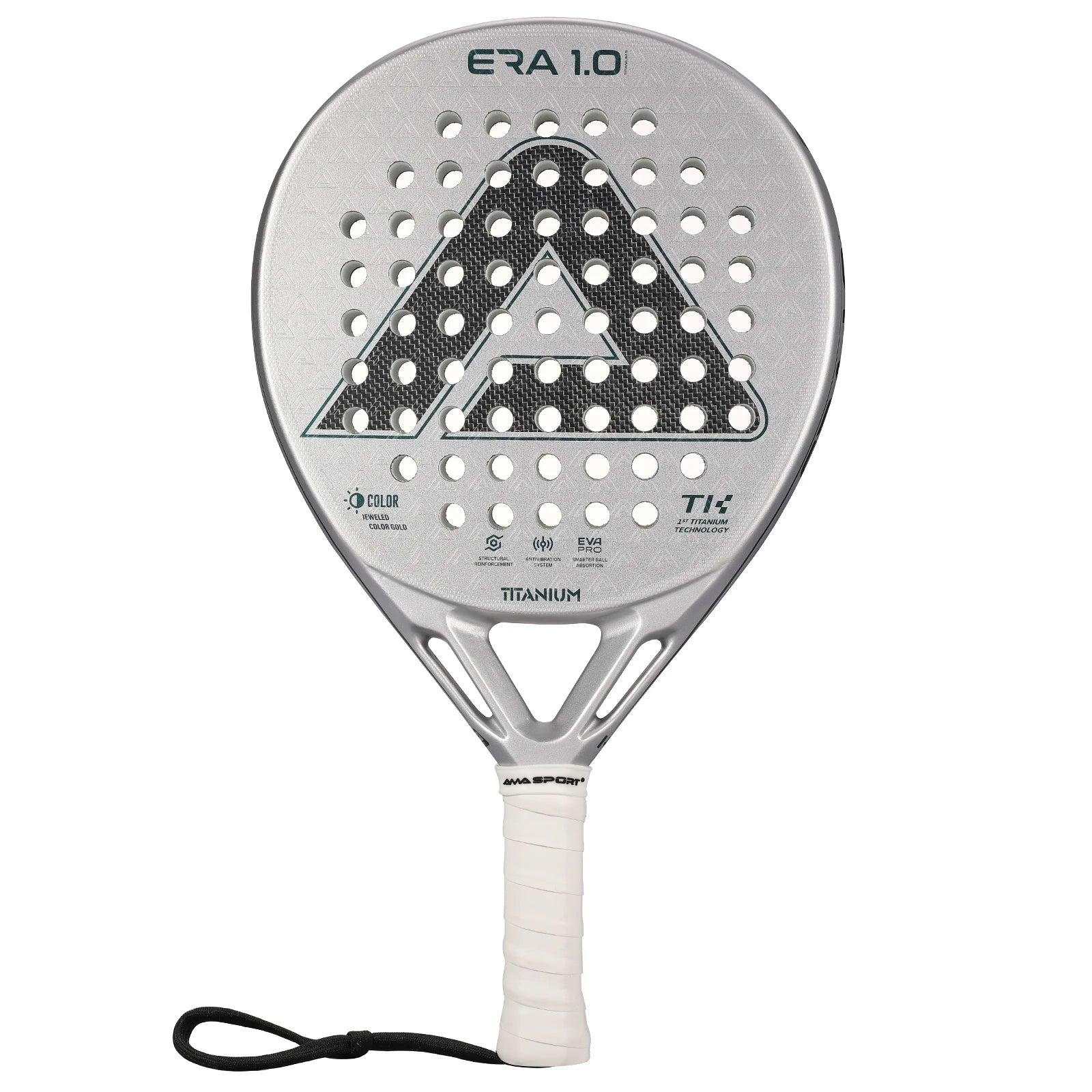 AMA SPORT First Titanium Silver Surface Padel Racket with Precision Holes