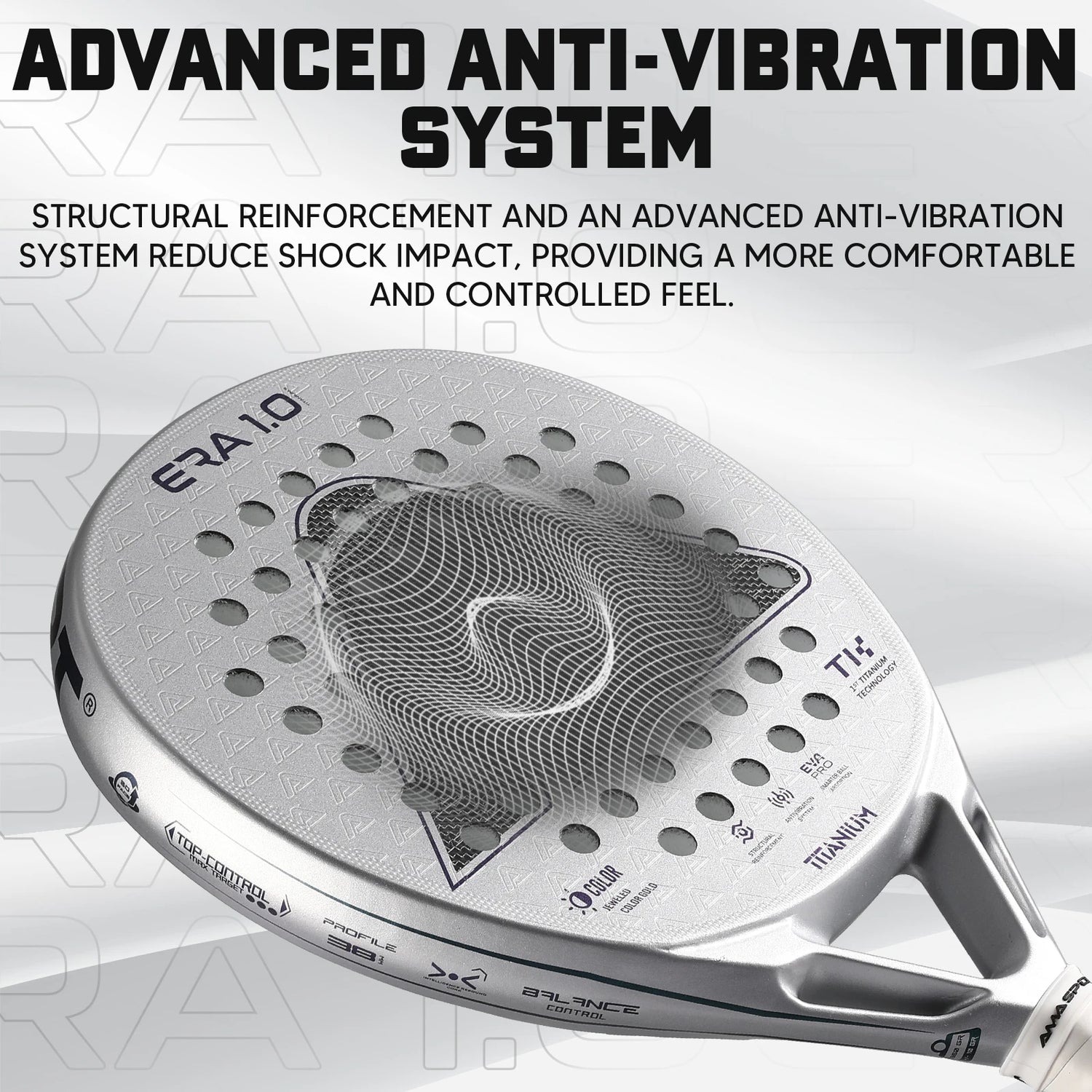 AMA SPORT First Titanium Silver Surface Padel Racket with Precision Holes