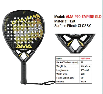 AMA SPORT Padel Racket with Custom Grip Technology 12K Carbon Fiber Surface