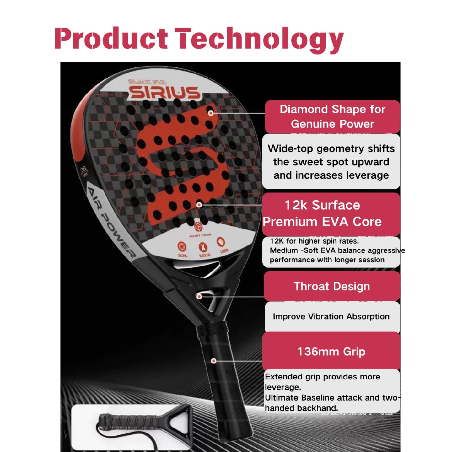 DUALE ARMOR PRO 12K T700 Diamond Padel Racket