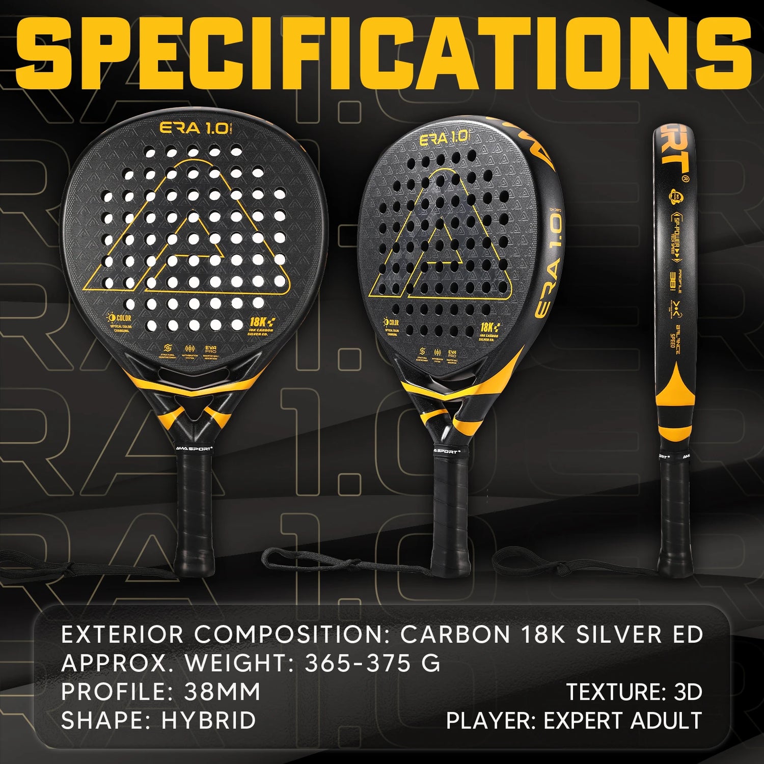 AMA SPORT Padel Tennis Racquets Hybrid Shape 18K Carbon