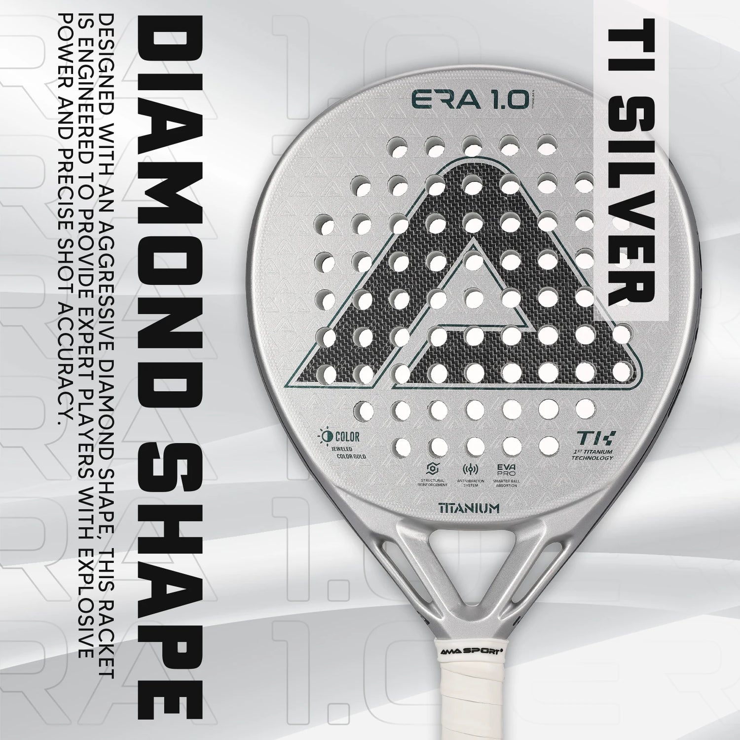 AMA SPORT First Titanium Silver Surface Padel Racket with Precision Holes