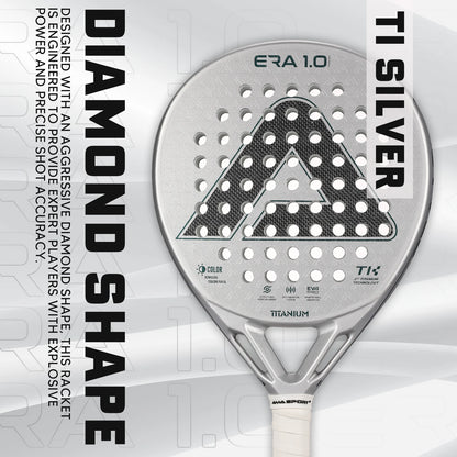 AMA SPORT First Titanium Silver Surface Padel Racket with Precision Holes