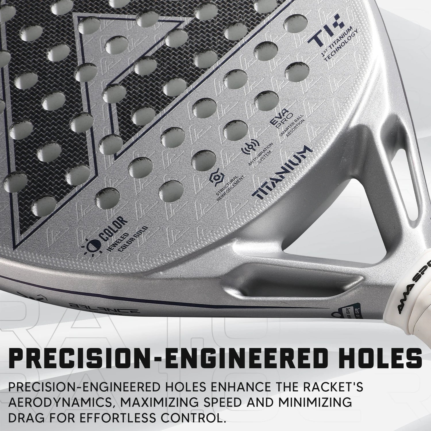 AMA SPORT First Titanium Silver Surface Padel Racket with Precision Holes